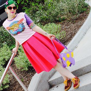 HOT PINK FLORAL JACQUARD CHICWISH BUBBLE BARBIE PLEATED MIDI SKIRT L